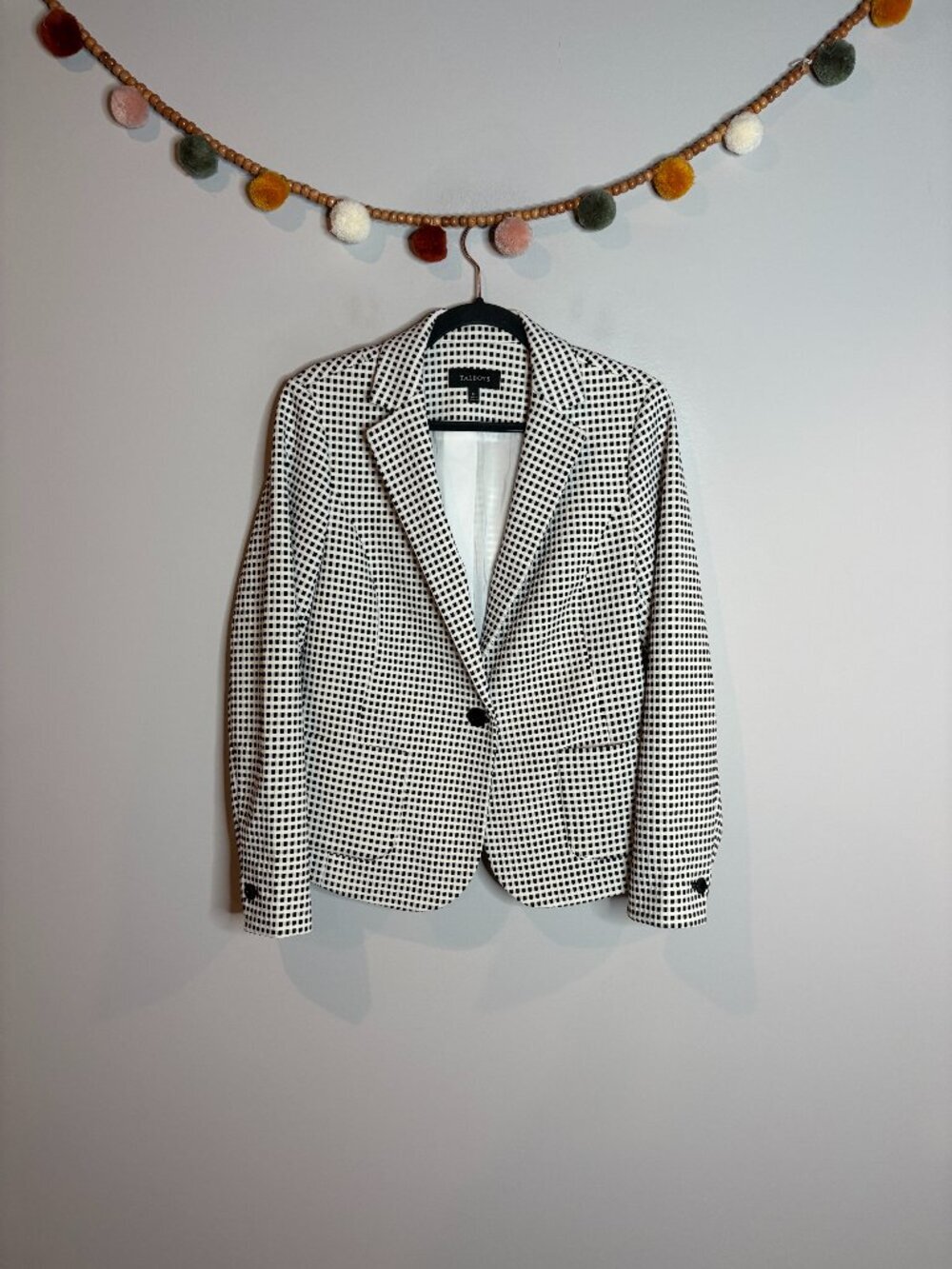 Talbots black and white checkered plaid blazer jacket